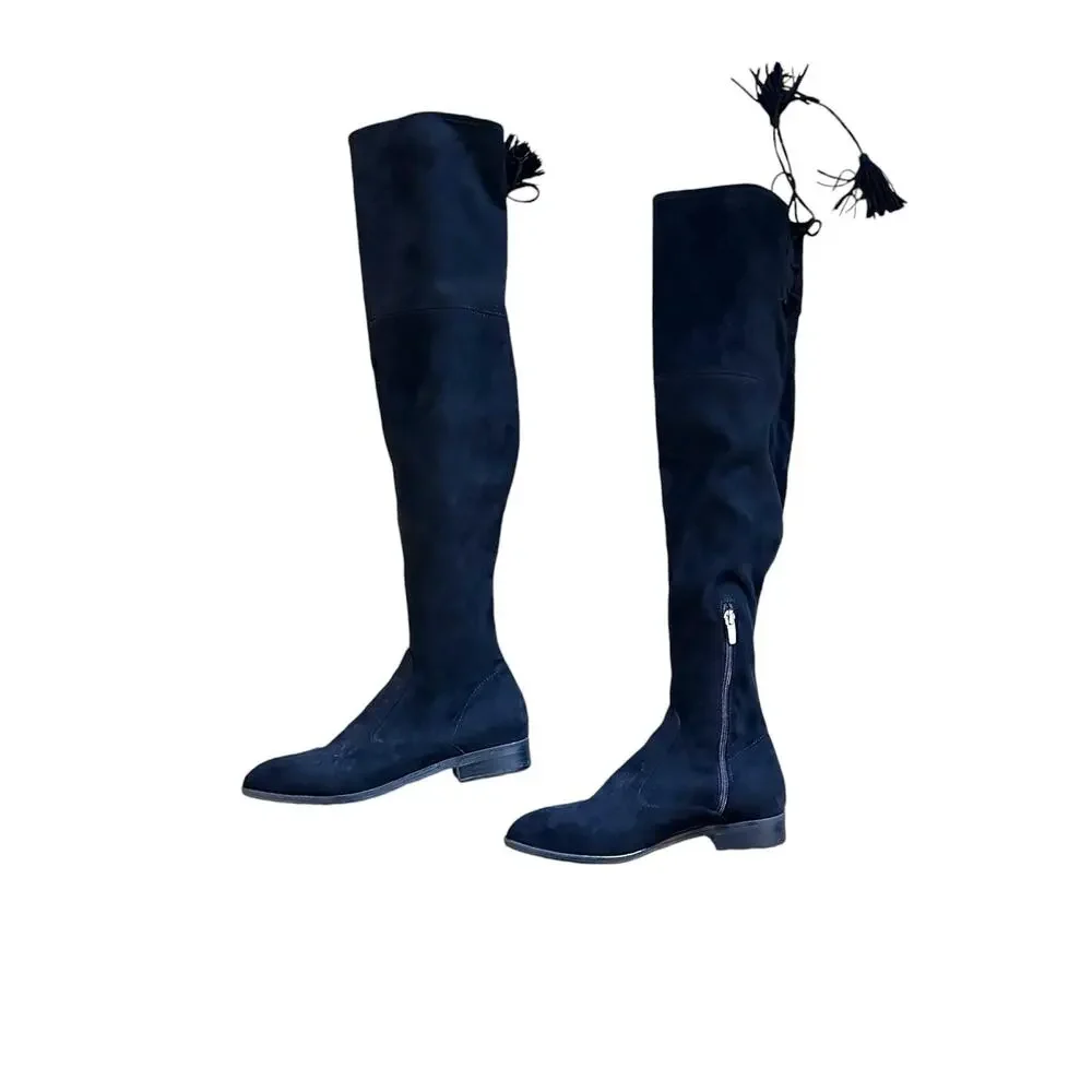 Marc Fisher Olympia Over The Knee Boots Tassel Black 8M Faux Suede OTK